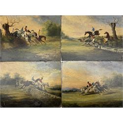 English School (19th century): 'Point to Point Steeplechase', set of four oils on board unsigned 17.5cm x 23cm (unframed) (4)