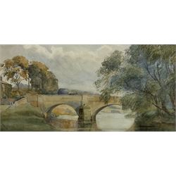 Frances Watson Sunderland (British 1866-1949): Bridge over the River Aire at Stockbridge, watercolour signed and dated '97, 24cm x 47cm