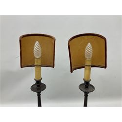 Pair of Continental mahogany lamps of fluted column form, not including half shades approximately H238cm