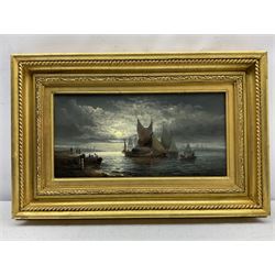 William Anslow Thornley (British fl.1858-1898): 'Moonlight over Gravesend', oil on canvas signed, titled on the stretcher 20cm x 40cm