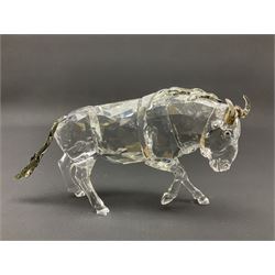 Swarovski Crsytal Society coloured animals, comprising zebra, giraffe and water buffalo, tallest H17.5cm