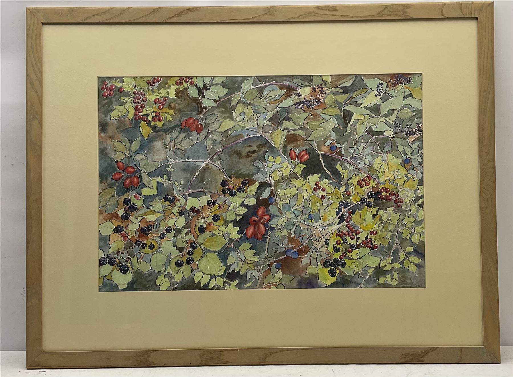 Cathy Parker (British contemporary): 'Hedgerow', watercolour acrylic and pencil signed, labelled verso 49cm x 74cm