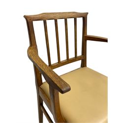 Acornman - set six (4+2) oak dining chairs, shaped cresting rail over moulded upright slats, square tapering supports joined by H-stretchers, by Alan Grainger, Brandsby, York