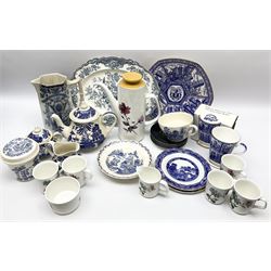 Collection of ceramics including J&G Meakin coffee set, including for cups and saucers, milk jug, sugar bowl, and coffee jug,  Ironstone table ware in old willow pattern, a Britannia pottery jug in blue and white etc