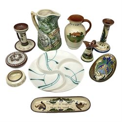  Collection of motto ware to include Torquay examples, together with Gouda vase and dish etc (9)