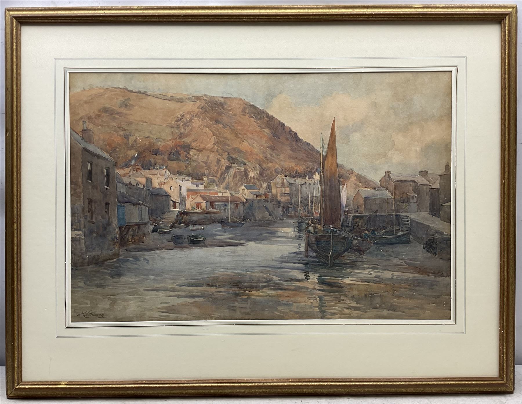 Arthur Netherwood (British 1864-1930): Polperro Harbour, watercolour signed 48cm x 74cm