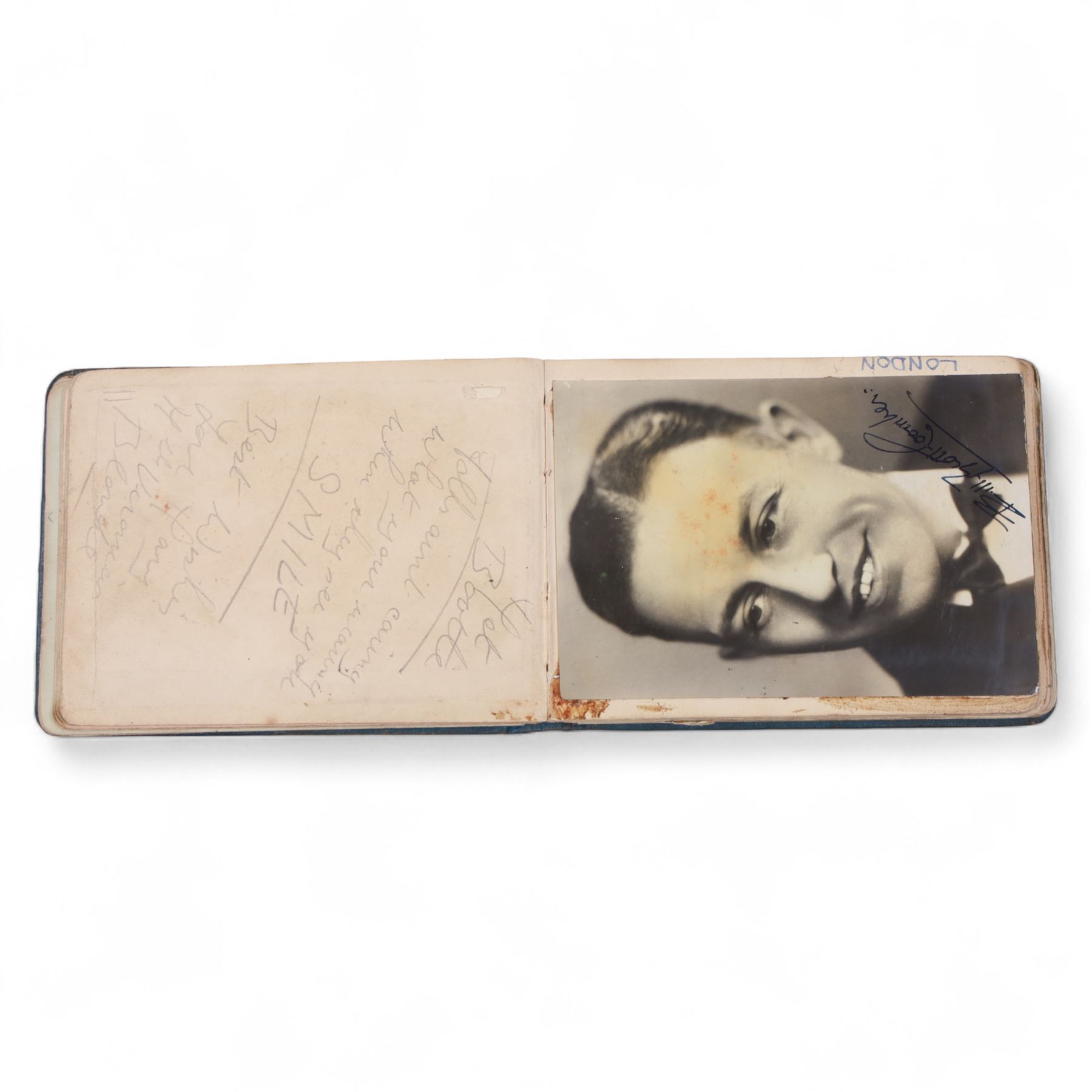 1930s autograph book containing various signatures from theatre performers and musicians, including Douglas Wakefield, Dorothy Langley, Phyllis Robins, Billy Scott-Coombes, Alfredo, etc 