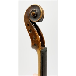  Late 19th century German violin for completion with 36cm one-piece maple back and ribs and spruce top, bears label Copie De Albani Palermo 1633, 59cm overall together with three books on violin construction, restoration and varnishing  
