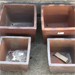 Two sets of two rustic cube plant pots, W56cm