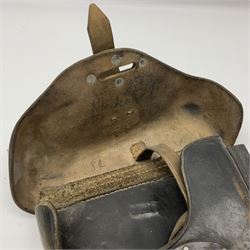 WWII German brown leather holster with side magazine pouch for a Walther P.38 semi-automatic pistol, stamped P38 and OWX 1941 on back L24.5cm