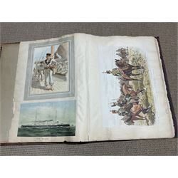 Large album of 19th century and later engravings and prints, mostly military, stuck down, album 49cm x 62cm overall