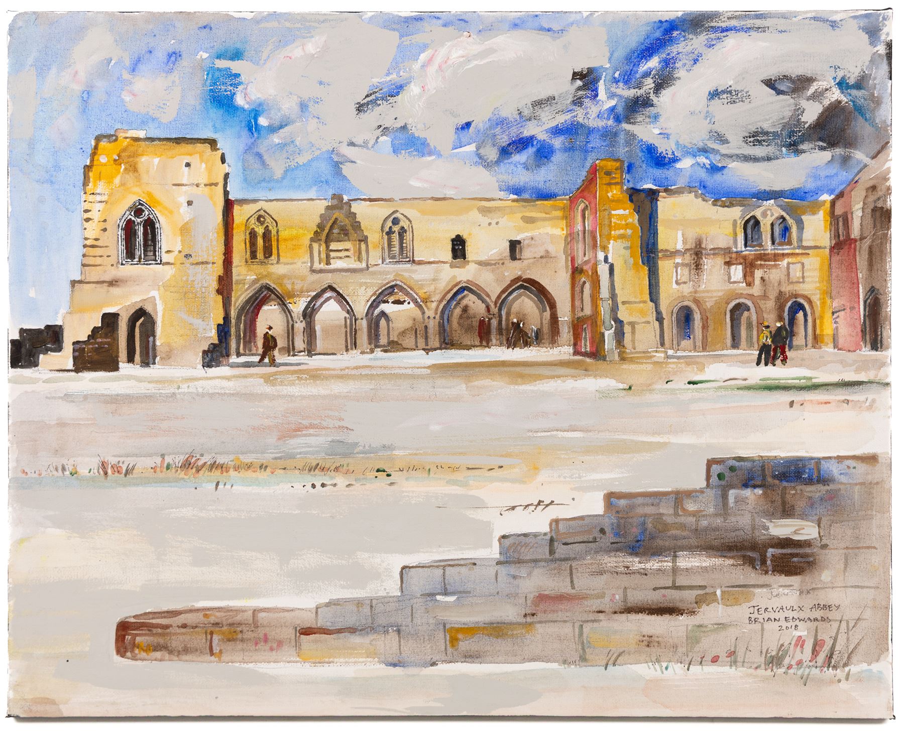 Brian Edwards (British 1944-): 'Jervaulx Abbey', mixed media on canvas signed titled and dated 2018, 40.5cm x 50.5cm (unframed)
Notes: Dr Brian Edwards is Emeritus Professor of Architecture at ECA Edinburgh University. He is the author of the book ‘Understanding Architecture through Drawing’, has exhibited at the Edinburgh Festival, the RSA and architecture section of the RA Summer Exhibition. As a retired architect, his paintings explore the interface between art and architecture