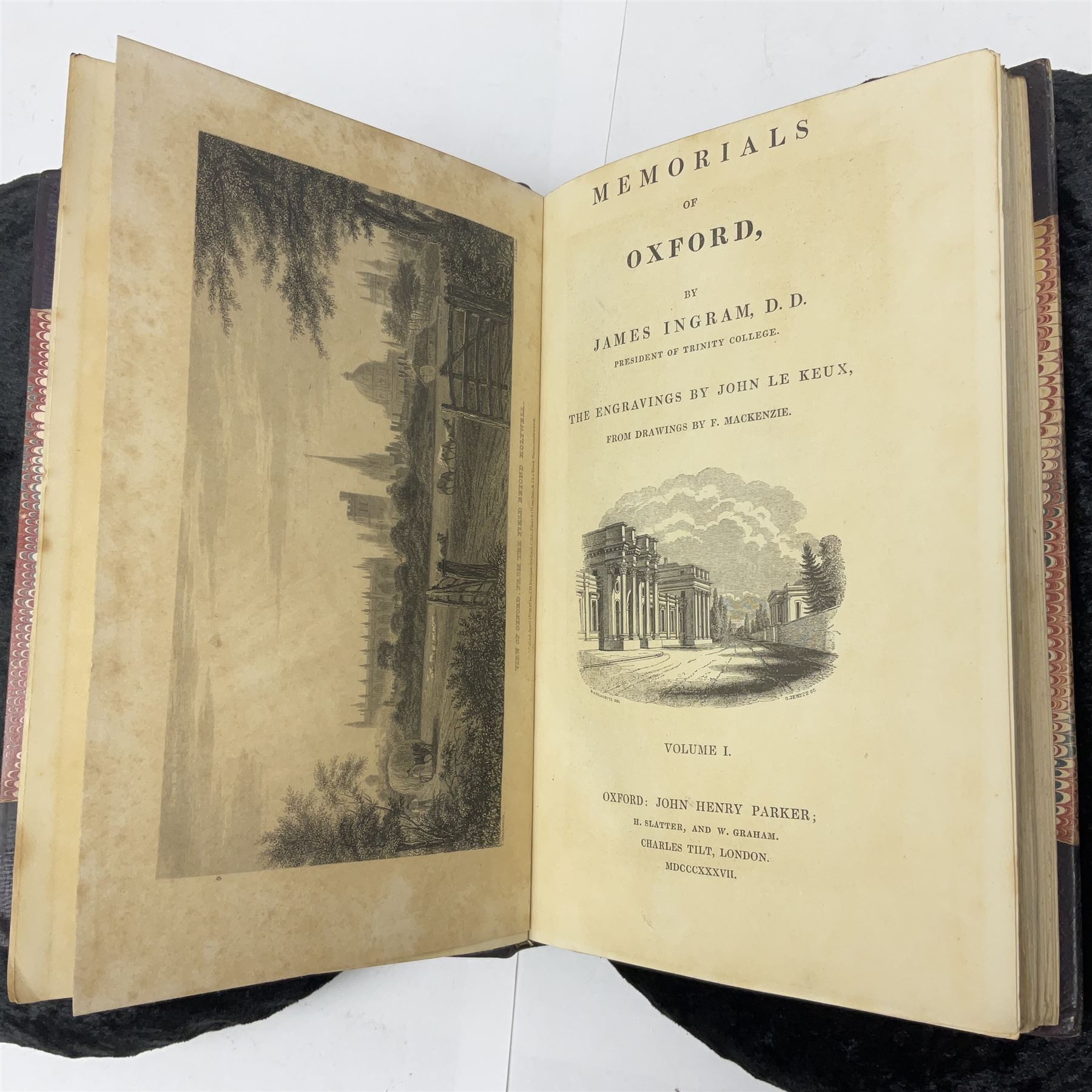 Ingram, James, Memorials of Oxford, The Engravings by John Le Keux from drawings by F. Mackenzie, three volumes, engraved title, frontispiece, plates and illustrations in the text, Oxford,1837, together with Chalmers, Alex, A History of the Colleges, Halls, and Public Buildings, attached to the University of Oxford, two volumes, engraved title, frontispiece, plates and illustrations in the text, Oxford, 1820, (5)
