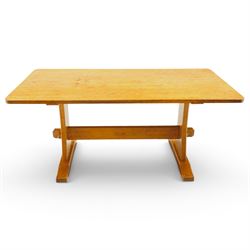 Acornman - adzed oak refectory dining table, rectangular adzed top with rounded corners ra...