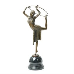 After Dimitri Chiparus - Art Deco style bronze figure of a dancer with hoop, signature and...