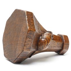 Mouseman - 1920s octagonal oak candlestick of squat form with lappet top, carved with left-facing fat mouse signature with long tail, by Robert Thompson, Kilburn 