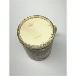 Late 18th century earthenware mug, possibly Ralph Wedgwood, Burslem or Ferrybridge, with surface marbled decoration and later gilt detail to rims and handle, impressed beneath Wedgwood & Co, H12cm