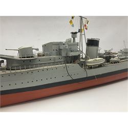 Model of the WWII K-Class Destroyer HMS Kelly, fitted with remote control equipment, untested (no controller), approximately L110cm