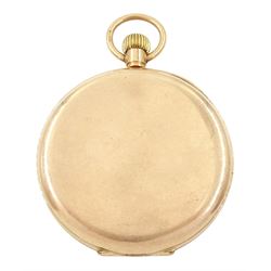 Early 20th century 9ct gold open face keyless lever pocket watch, white enamel dial with Roman numeral hour markers and subsidiary seconds dial, case by 	Stockwell & Co, London import mark 1925