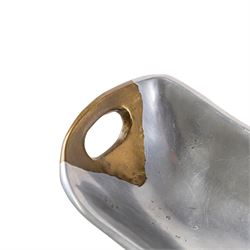 David Marshall Vide-Poche aluminium and brass brutalist tray, signed to handle, H6cm 