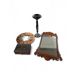 Wooden framed circular mirror carved in relief with flowers, mahogany framed mirror, carve...
