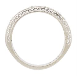 White gold seven stone round brilliant cut diamond ring, the sides with engraved decoration, stamped 18ct, total diamond weight approx 1.15 carat