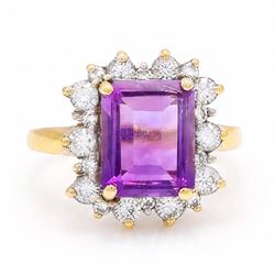 9ct gold amethyst and cubic zirconia cluster ring, hallmarked