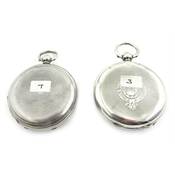  The 'Veracity' Lever hunter pocket watch by J N Masters Ltd Rye England, silver case London 1911 and a similar watch The Greenwich Lever by W E Watts Nottingham, Swiss silver case stamped 935  