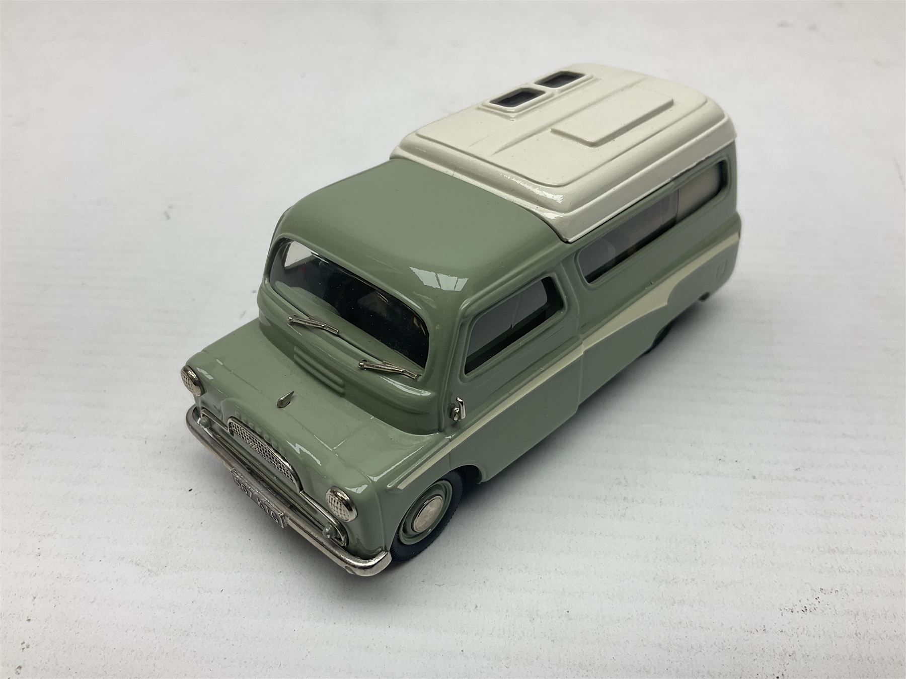 Three Lansdowne Models 1:43 scale models - 1956 Willerby Vogue Caravan; 1960 Bedford Dormobile Romany De-Luxe in green and white; and 1972 Vauxhall VX4/90 (Sapphire Starmist-met); all boxed (3)