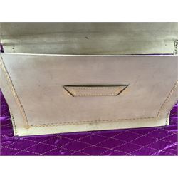 19th century leather suitcase, with brass plaque to cover engraved 'C R F Lutwidge Esq', the pink silk and white kid leather interior with pouch and edging impressed with gilt lettering reading 'By Appointment of Prince of Wales J W Allen 37 Strand Maker Prize Medal Awarded', H21cm, W73cm, Notes: Charles R. Fletcher Lutwidge, was mayor of Tunbridge Wells between 1895-1898, and again between 1901-1902