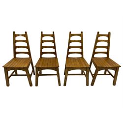 Four beech chairs, tapering ladder backs
