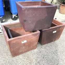 Three sets of two graduating rustic cube plant pots, W56cm