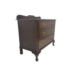 Waring & Gillow - Georgian design mahogany chest, shaped raised back, fitted with three graduating drawers, raised on cabriole feet