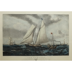  After Sir Oswald Walters Brierly (British 1817-1894): 'The America Winning the Match at Cowes for the Club Cup August 22nd 1851', colour lithograph 46cm x 65cm  