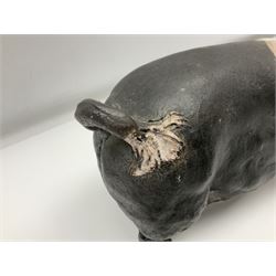 Studio pottery Saddleback pig, with artist signature beneath, H18cm, L39cm