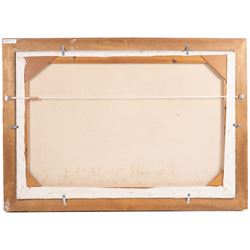 Michael J Whitehand (British 1941-): Naval Battle, oil on canvas signed 60cm x 90cm 