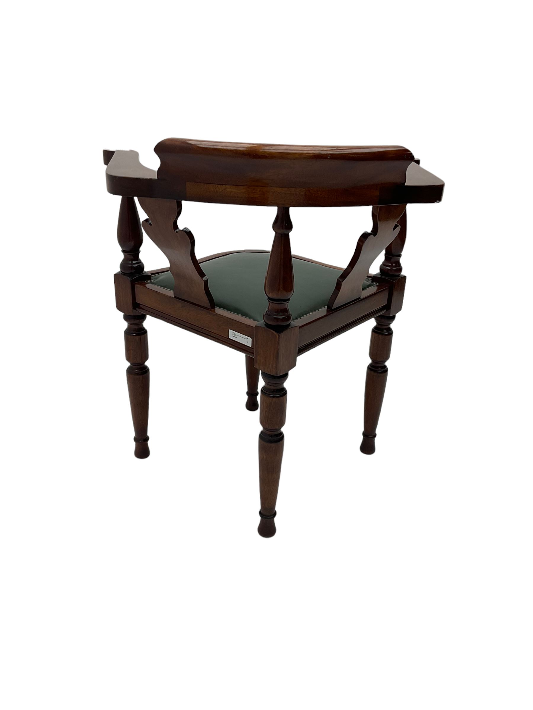 Captain Scott replica mahogany cabin chair, corner shaped with studded leather seat, with miniature prototype and paperwork