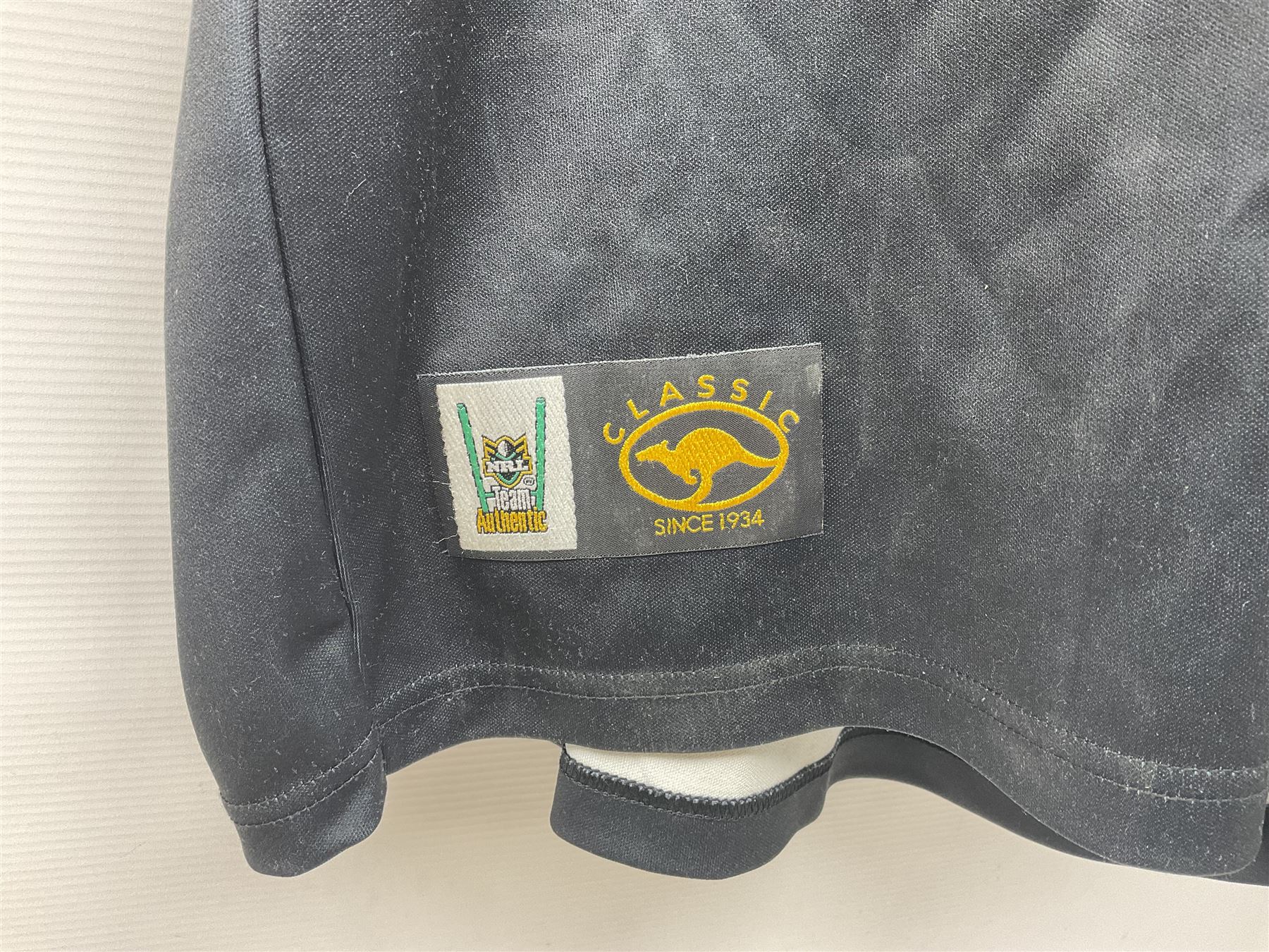 Three Australian Rugby League shirts, to include NRL West Tigers shirt, NSW RL North Sydney Bears shirt and an Australian International rugby shirt, with applied W.Simpson name to front