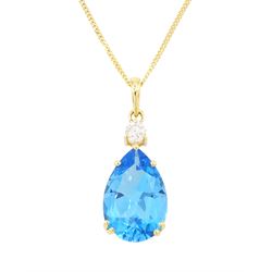 18ct gold blue topaz and diamond pendant necklace, single pear cut Swiss blue topaz of app...