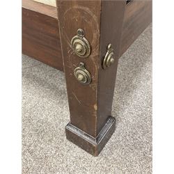 Early 20th century Chippendale style mahogany four poster bed, projecting dentil cornice with egg and dart mouldings and blind fretwork frieze, tapering reeded supports, with bed base