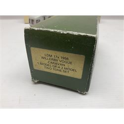 Three Lansdowne Models 1:43 scale models - 1956 Willerby Vogue Caravan; 1960 Bedford Dormobile Romany De-Luxe in green and white; and 1972 Vauxhall VX4/90 (Sapphire Starmist-met); all boxed (3)