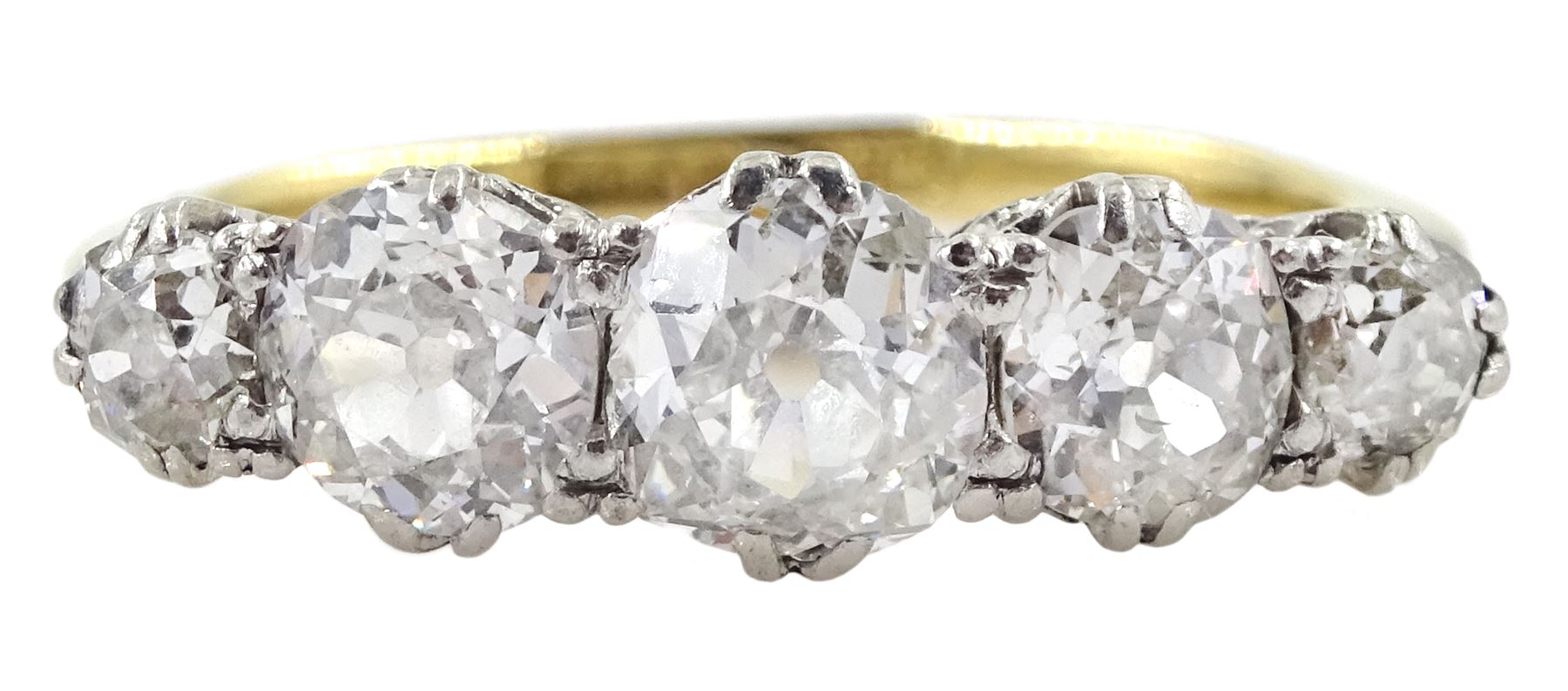 Early 20th century gold old cut five stone diamond ring by Charles Green & Sons, stamped CG&S 18ct, total diamond weight approx 1.50 carat