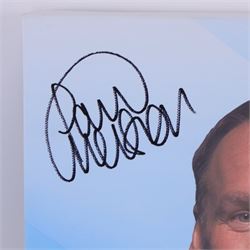 Soccer Saturday canvas, signed by Jeff Stelling, Matt le Tissier, Phil Thompson etc, H41cm, W51cm