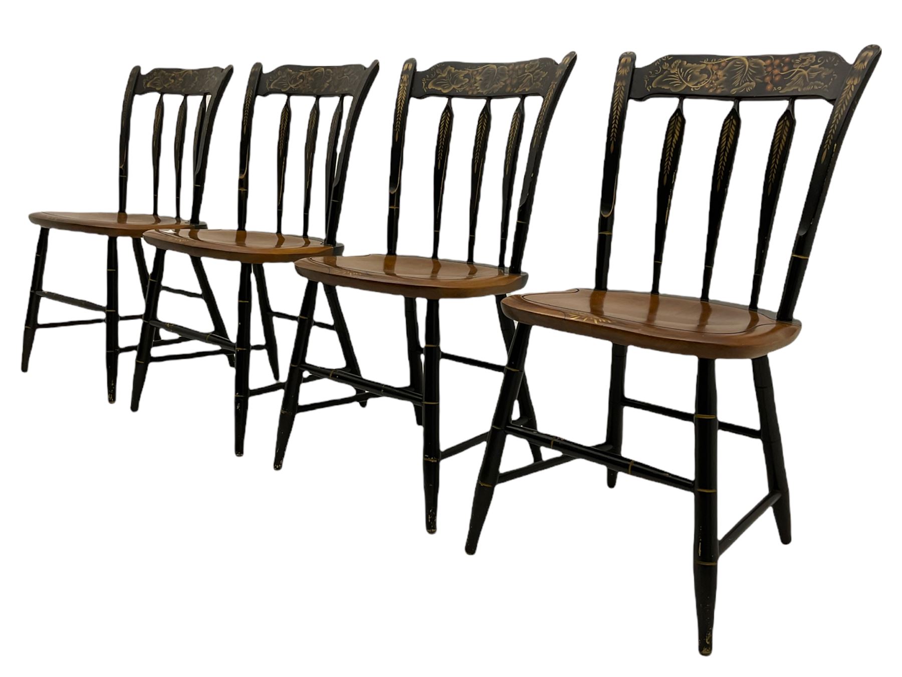Set of four Hitchcock chairs, ebonised and painted detail