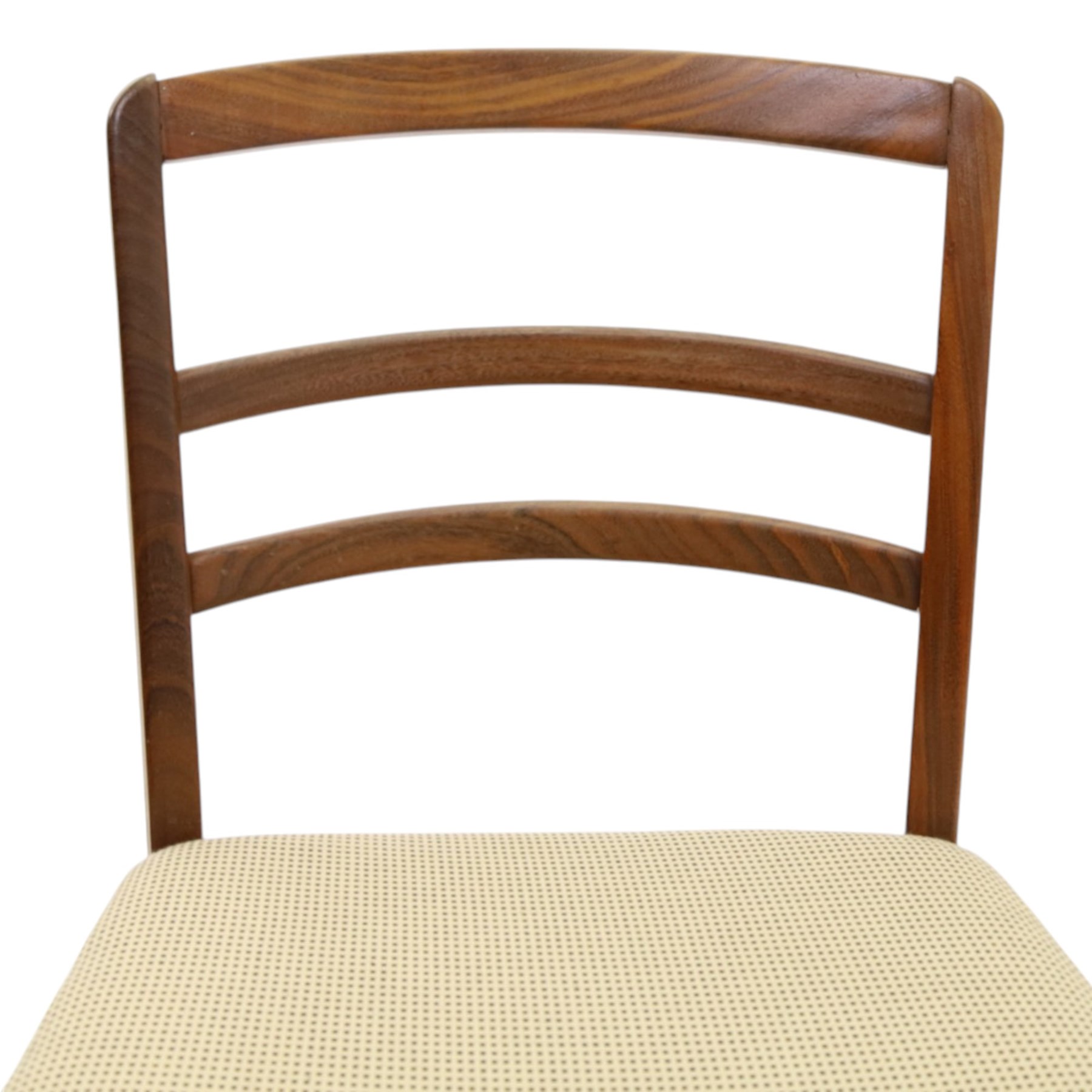 G-Plan - set of four mid-20th century teak 'Fresco' dining chairs, low ladder back on seats upholstered in chequered fabric, on square tapering supports