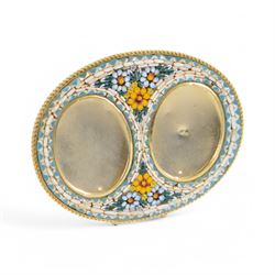 Four micro mosaic, double picture frames, all decorated with flowers, H6cm  