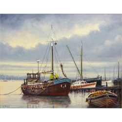  Jack Rigg (British 1927-): 'Pin Mill Suffolk, oil on canvas signed, titled signed and dated 2000 verso  38cm x 49cm   