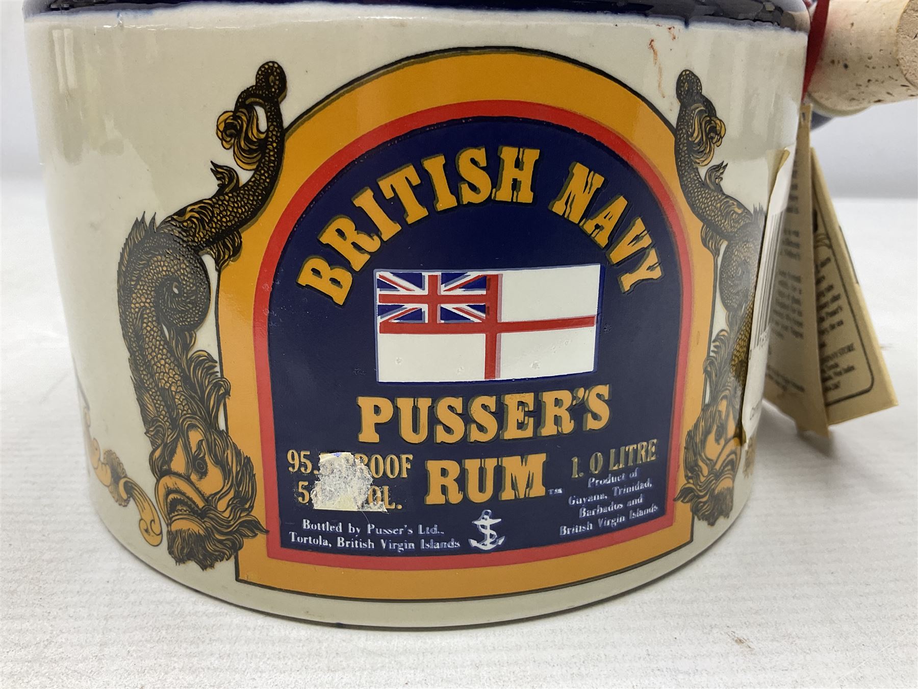Pussers, British Navy rum, 1 litre, 95.5 proof, in a ceramic flagon
