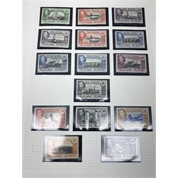 Falkland Islands, King Edward VII and later stamps, including 1904-12 values to one shilling unused, King George V 1912-20 values to five shillings unused etc, housed on pages