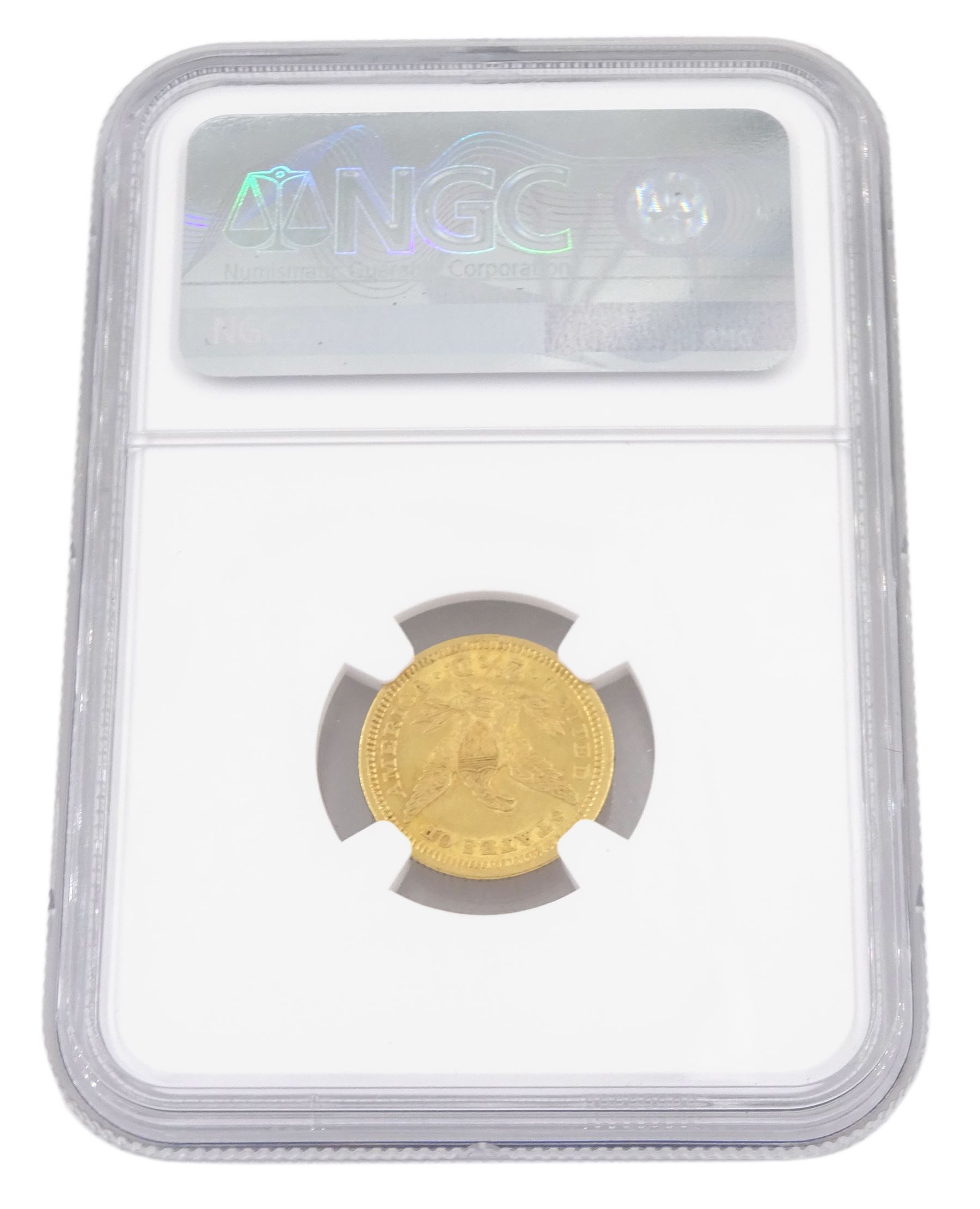 United States of America 1861 Liberty head type 2 gold two and a half dollar coin, encapsulated and graded MS60 by NGC